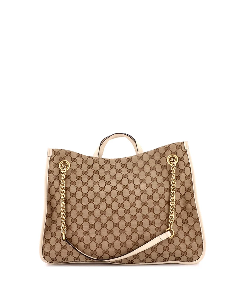 Pre-Owned Gucci Large Horsebit 1955 Chain Tote Gg Canvas with Leather