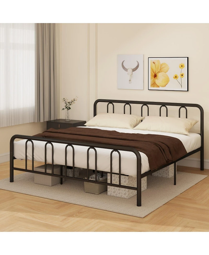 Gouun King Metal Bed Frame with Headboard