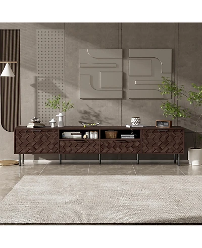 Rainsken 78" Modern Tv Stand for TVs , Entertainment Center with Storage Cabinets, 2 Drawers and Open Shelves, Media Console for Living Room