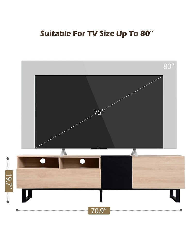 Rainsken Modern Tv Stand for 80'' Tv, Wooden Entertainment Center with Double Storage Space and Drop Down Door, Media Console Table for Living Room