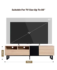 Rainsken Modern Tv Stand for 80'' Tv, Wooden Entertainment Center with Double Storage Space and Drop Down Door, Media Console Table for Living Room