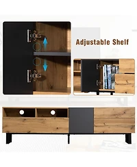 Rainsken Tv Stand Accommodates , Televisions, Wooden Entertainment Center Featuring Double Storage and Drop Down Door Design for Living Room