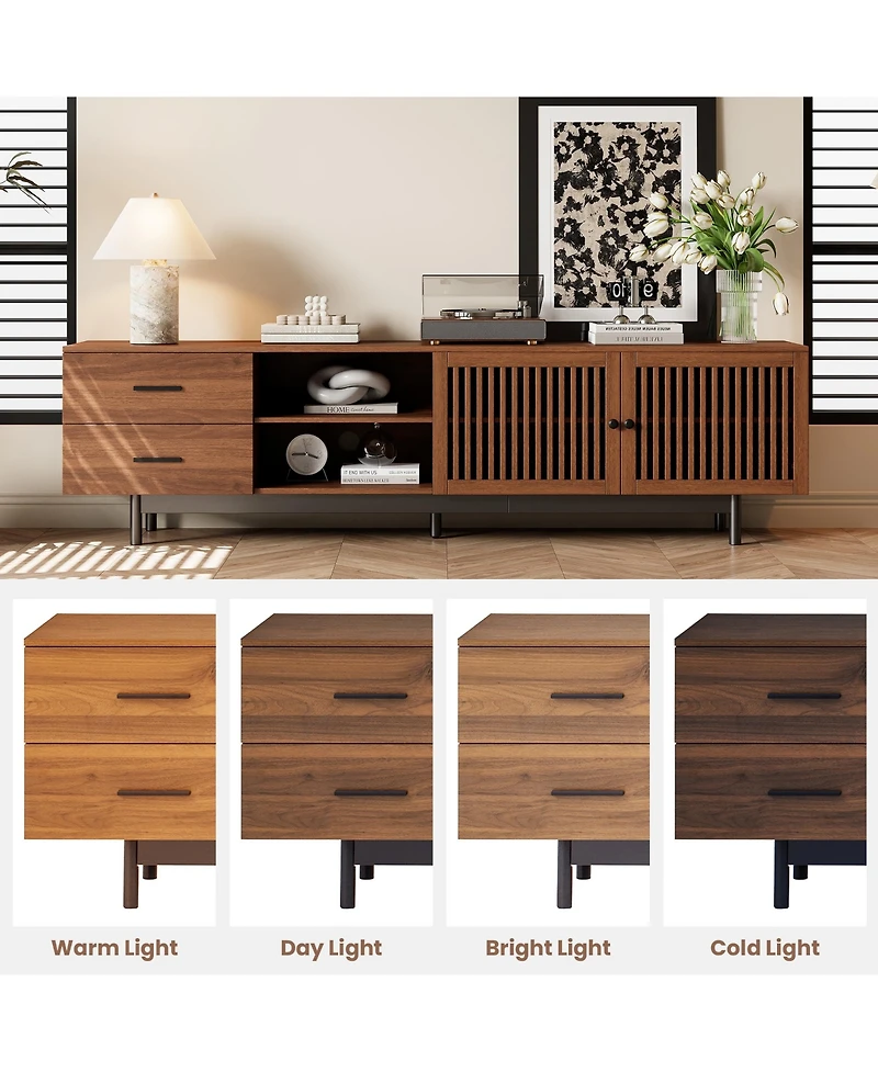 Rainsken 78 inch Tv Stand for TVs, Walnut Media Console Table, Entertainment Center with Deep Drawers and Cable Management for Living Room