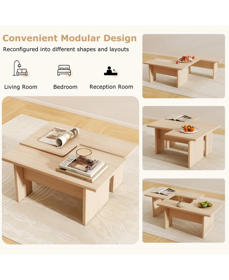 Gouun Modular L-Shaped Coffee Table Set of 2 with Multiple Configurations
