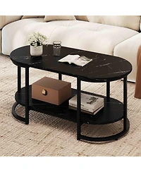 Gouun 39.5 in Faux Marble 2-Tier Coffee Table with Metal Frame