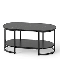 Gouun 39.5 in Faux Marble 2-Tier Coffee Table with Metal Frame