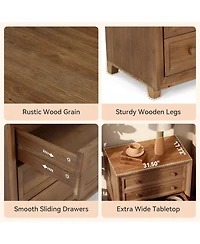 Tribesigns Solid Wood Nightstand with 3 Drawers, 31.5 Wide Bedside Table with Round Wooden Knobs and Low-Profile Legs