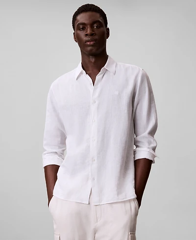 Calvin Klein Men's Solid Linen-Blend Shirt