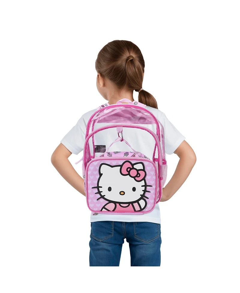 Hello Kitty 2-Piece 16" Kids Clear Backpack and Lunch Box Set For School And Travel