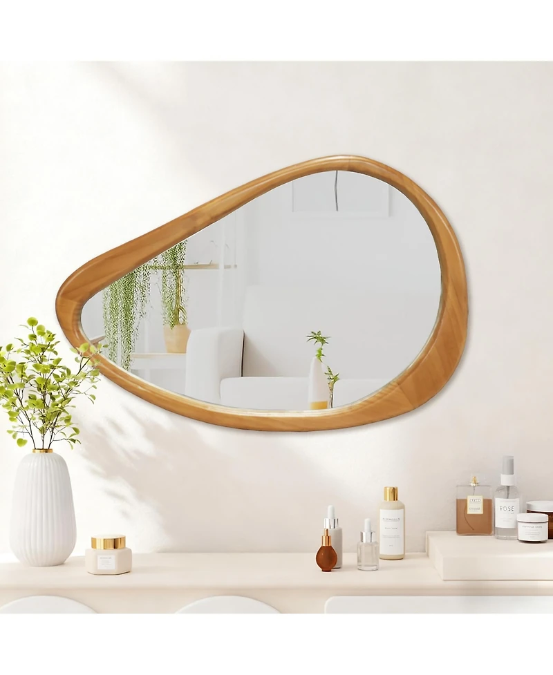 Busdays Modern Irregular Teardrop Wooden Wall Mirror, 29.92"x20.08" for Bathroom Bedroom Living Room