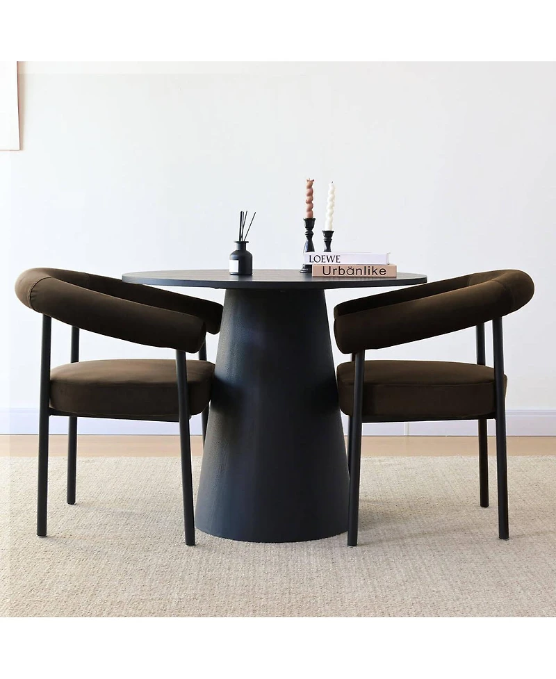 Maison Boucle Set of 2 Velvet Upholstered Dining Armchairs Curved Arms Metal Frame