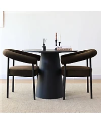 Maison Boucle Set of 2 Velvet Upholstered Dining Armchairs Curved Arms Metal Frame