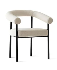 Maison Boucle Set of 2 Boucle Upholstered Dining Armchairs Curved Arms Metal Legs