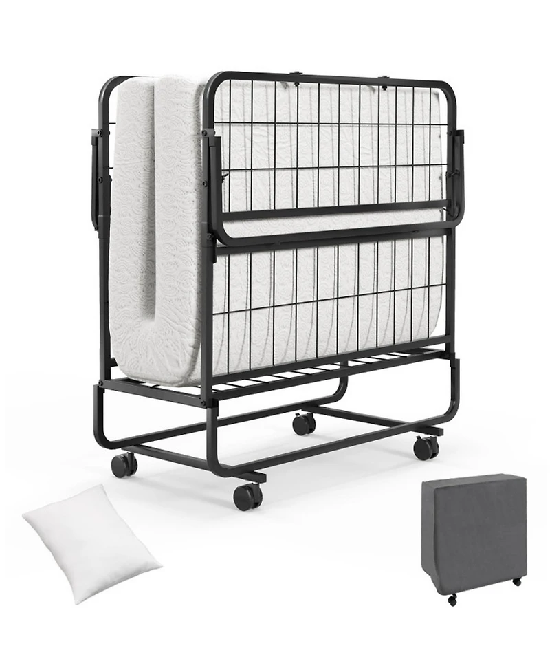 Gouun Twin Rollaway Guest Folding Bed with Memory Foam Mattress