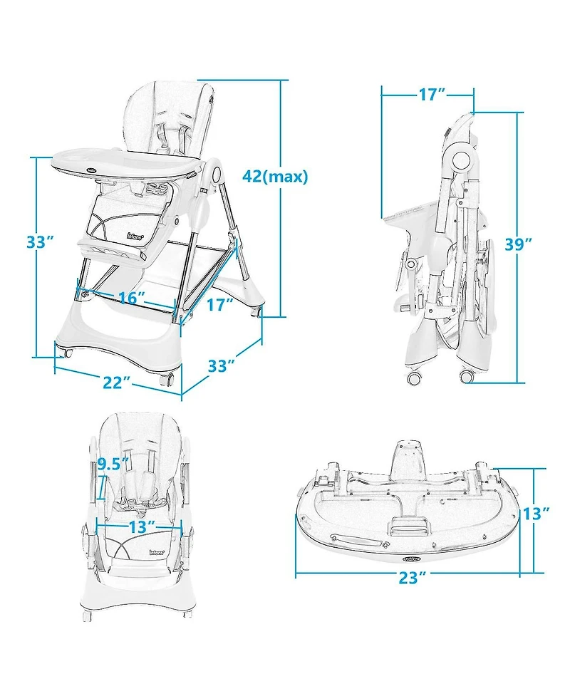Sugift A Shaped Baby High Chair with Lockable Wheels