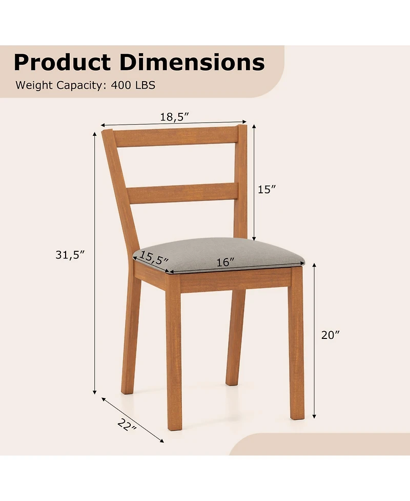Sugift Farmhouse Wooden Dining Chairs Set of Two with Cushioned Seat
