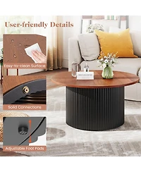 Sugift Round Coffee Table with Solid Wood Frame and Top