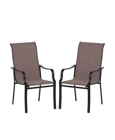 Sugift Patio Dining Chairs Set of Two with Wide Seat and Metal Frame