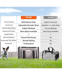 Zeus and Ruta Airline Approved Rolling Cat Carrier With Wheels Telescopic Handle And Shoulder Strap For Pets Under 25lbs Grey