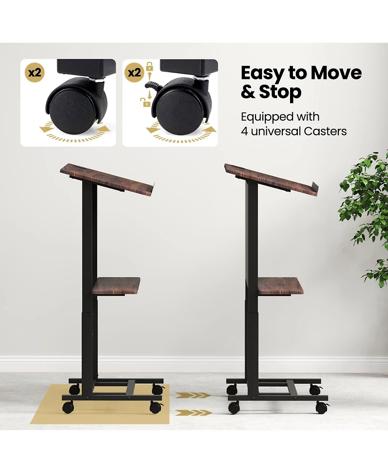 Sugift 40.5-49 Inch Height Adjustable Rolling Podium Stand Lectern Table