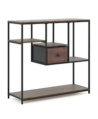 Gouun 40 in Console Table with Fabric Drawer and 4 Staggered Open Shelves
