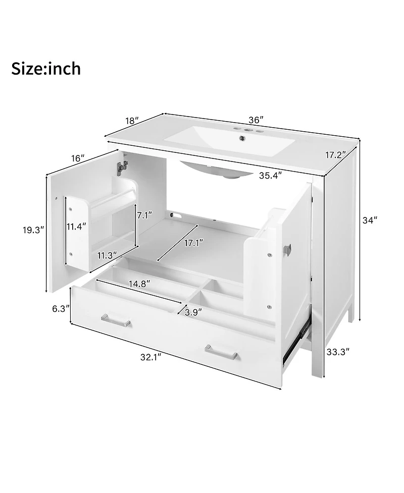 Sillysis 72 Inch Double Bathroom Vanity Set with Ceramic Sinks, Solid Wood Cabinet, Ample Storage and Soft Close Doors, Modern Freestanding