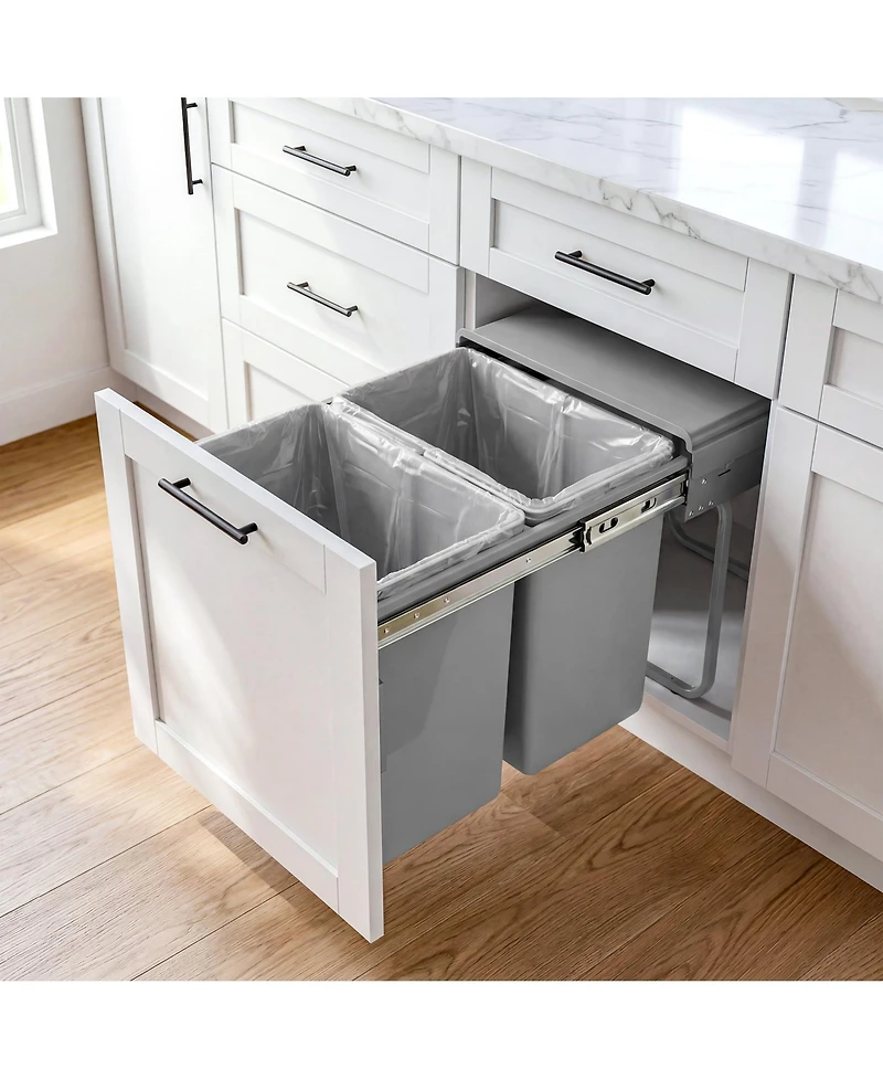 Tribesigns Dual Compartment Under Counter Kitchen Cabinet Pull-Out Trash Can, Slide-Out Waste Bin with Lid