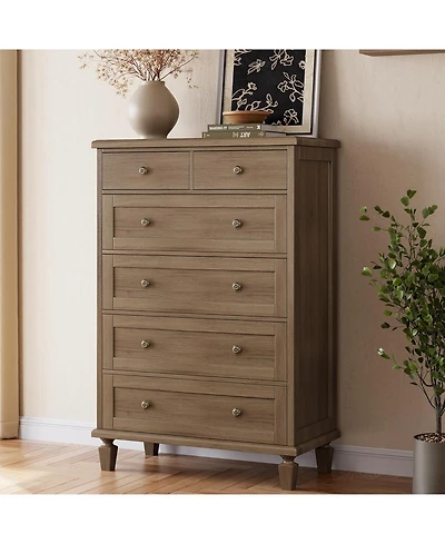 gaomon 47" Tall Dresser for Bedroom, Vintage 6 Drawer Dresser with Carved Handles and Tapered Legs Design, Wood Chests with Large Capacity Storag