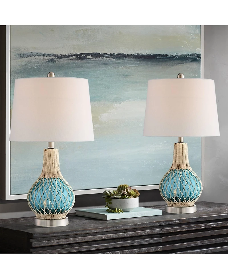 360 Lighting Alana 22 3/4" High Small Modern Coastal Accent Table Lamps Set of 2 Led Night Light Glass Living Room Bedroom