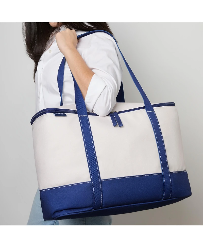 Lands' End Rectangular Large Cooler Bag Insulated 8 Gal, Canvas Soft Cooler with Tote Handles and Zip Closure