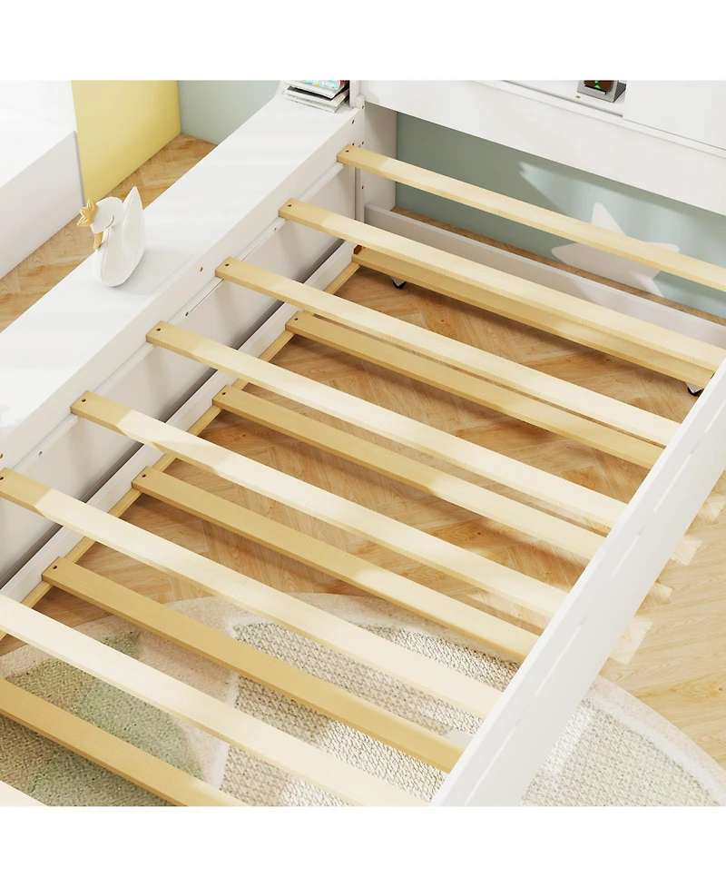 Sugift Bed Frame with Trundle and Built In Power Outlets