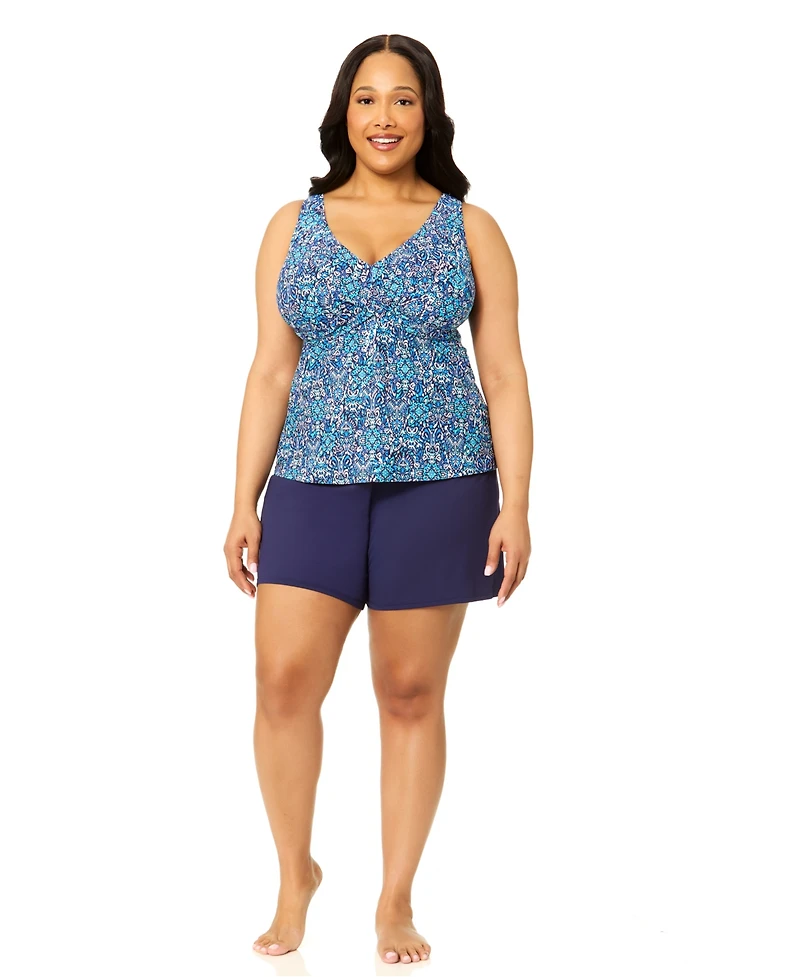 Island Escape Plus Printed V-Neck Underwire Tankini Top, Macy's Exclusive