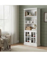 Yigii Tall 5 Shelf Bookcase Glass Doors Modern Farmhouse Storage Living Room Office