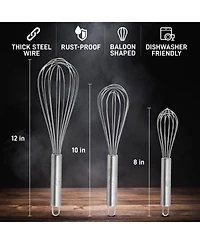 Zulay Kitchen Stainless Steel Whisk 3-Pc.