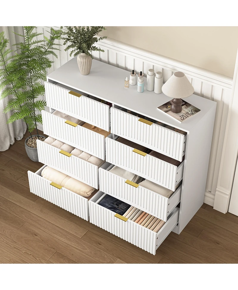 Flynama 8 Drawer Transitional White Dresser Space Saving Cabinet for Entryway Home Furniture With Spacious Drawers Easy Assembly