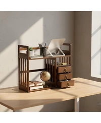 Yigii Wood Desktop Bookshelf Organizer 3 Drawers Sturdy Storage Shelves Office Home