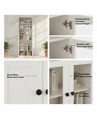 Yigii 85.5" H 7 Tier Bookshelf with Glass Doors White Large Storage Bookcase for Living Room Office