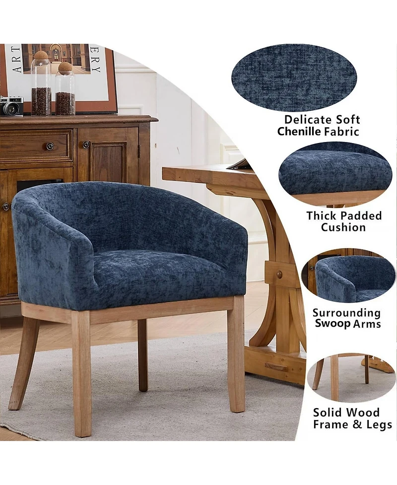 Rainsken Barrel Dining Chair, Farmhouse Linen Upholstered Kitchen Chair with Solid Wood Legs and Arms for Living Room and Dining Room, Set Of 1