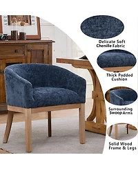 Rainsken Barrel Dining Chair, Farmhouse Linen Upholstered Kitchen Chair with Solid Wood Legs and Arms for Living Room and Dining Room, Set Of 1