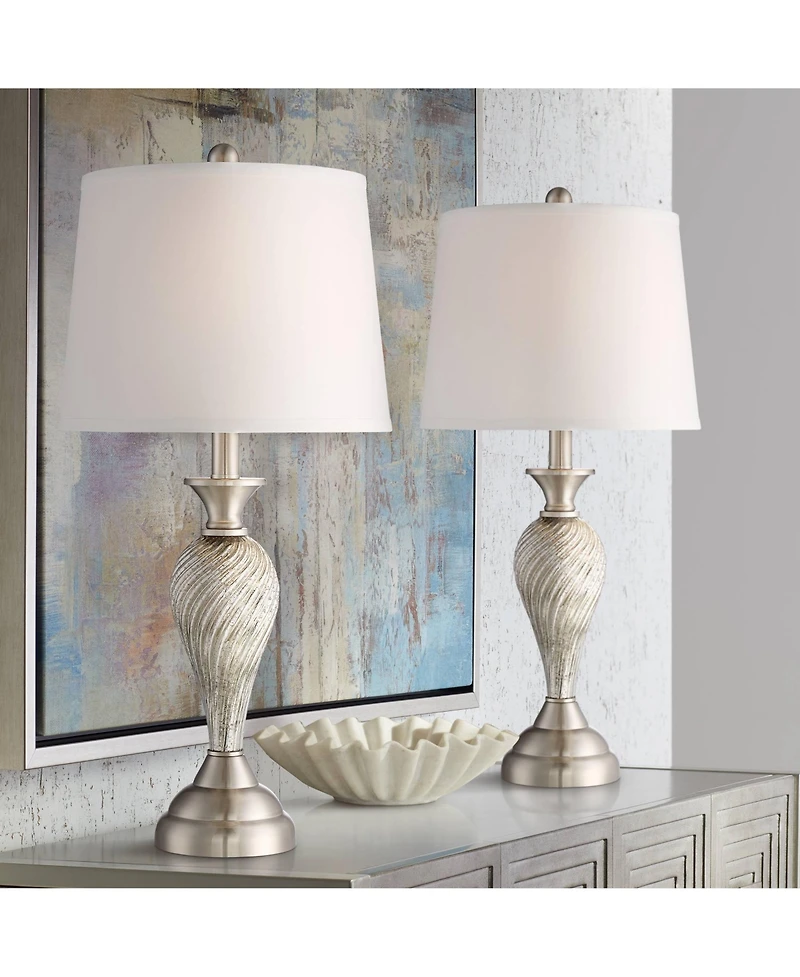 Regency Hill Arden 25" High Twist Column Traditional Table Lamps Set of 2 WiFi Smart Socket Silver Mercury Glass Living Room