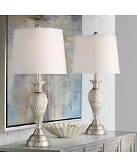 Regency Hill Arden 25" High Twist Column Traditional Table Lamps Set of 2 WiFi Smart Socket Silver Mercury Glass Living Room