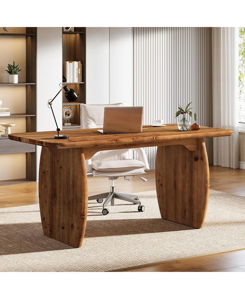 Tribesigns 63-Inch Solid Wood Executive Desk, Large Office Computer Desk with Sturdy Wooden Legs, Farmhouse Writing Table