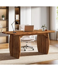 Tribesigns 63-Inch Solid Wood Executive Desk, Large Office Computer Desk with Sturdy Wooden Legs, Farmhouse Writing Table