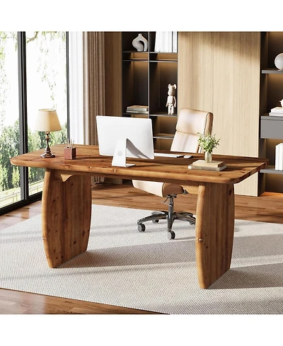 Tribesigns 63-Inch Solid Wood Executive Desk, Large Office Computer Desk with Sturdy Wooden Legs, Farmhouse Writing Table