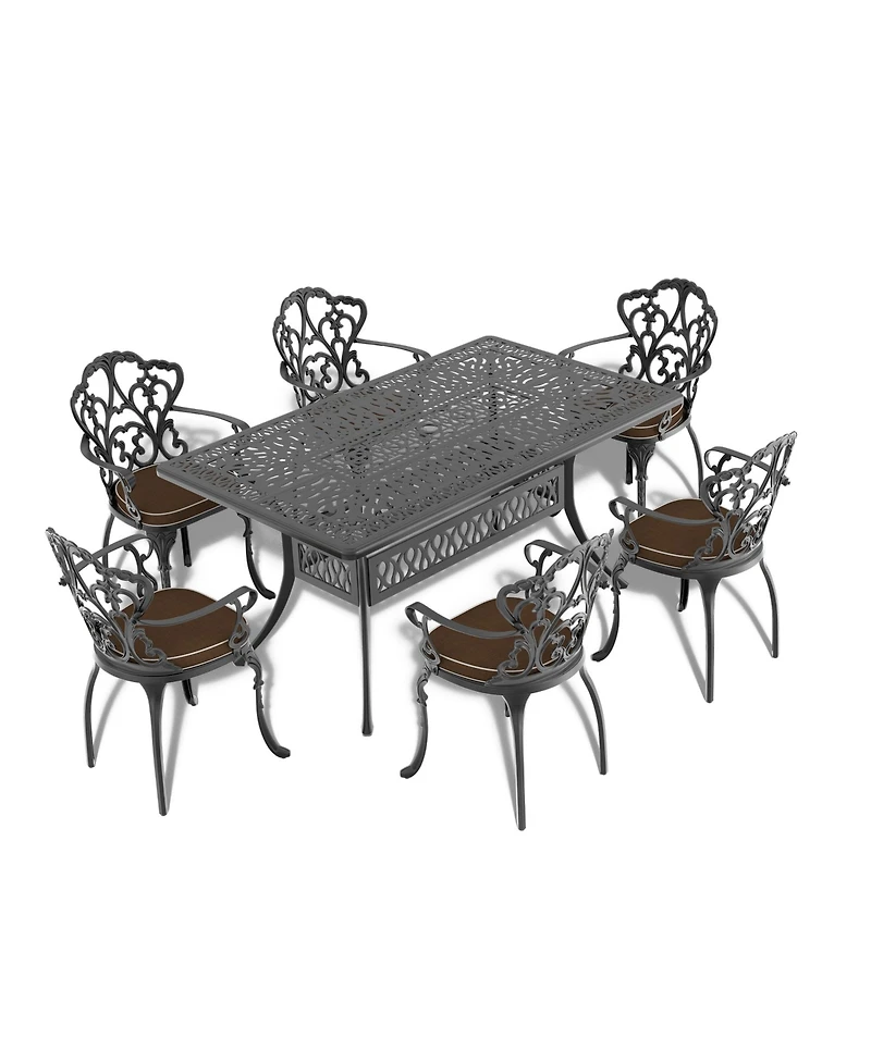 Clihome Cast Aluminum Patio Dining Table Frame and Umbrella Hole