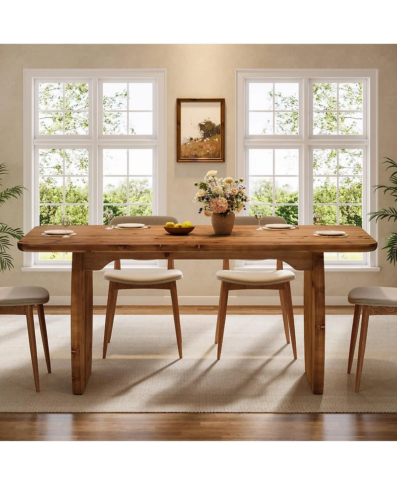 Tribesigns Finmind Solid Wood Dining Table for 4-6 People, Farmhouse Kitchen Table with Sturdy Wooden Legs