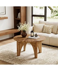 Tribesigns Solid Wood Round Coffee Table, Farmhouse Center Table with Curved Legs, Circle Cocktail Tea Table