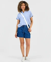 Style & Co Petite Striped Button-Up Cotton Camp Shirt, Macy's Exclusive