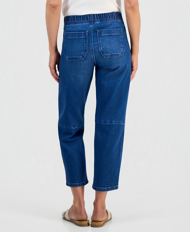 Style & Co Petite High-Rise Pull-On Barrel-Leg Jeans, Macy's Exclusive