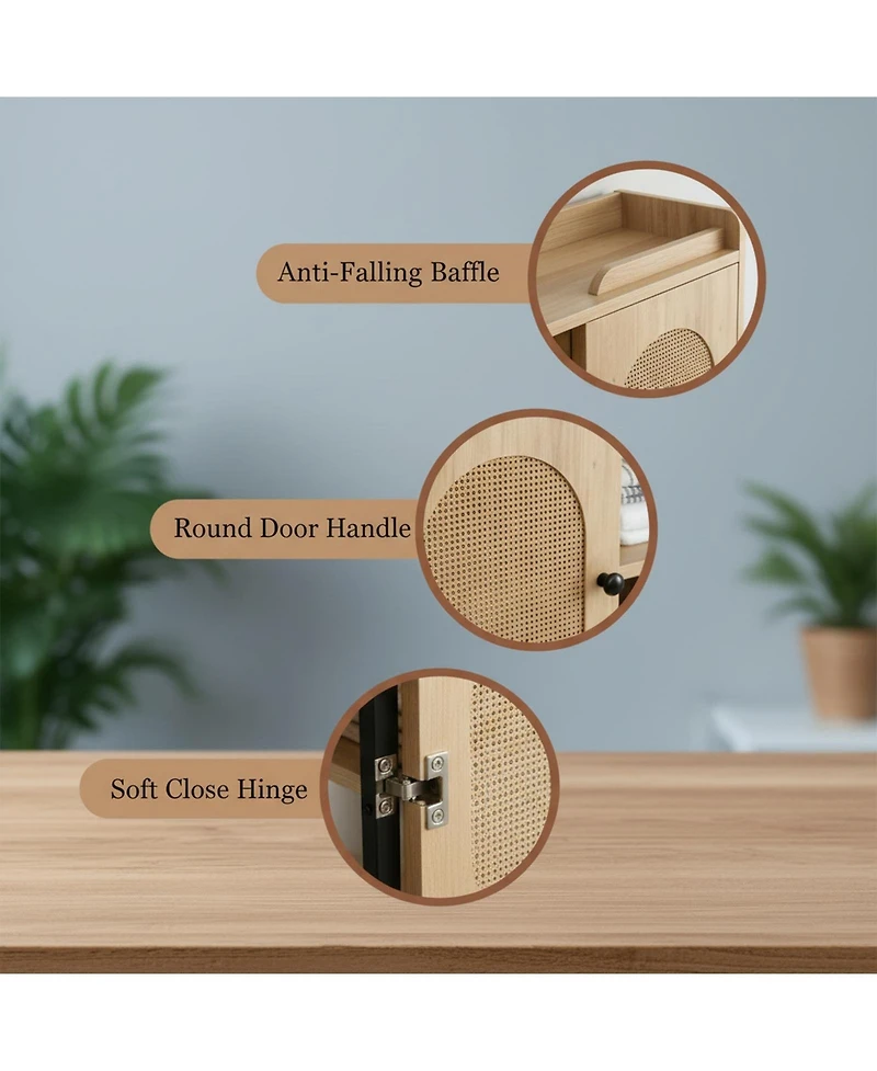 Yigii Over The Toilet Storage Cabinet Rattan Door Freestanding Adjustable Shelf Bathroom Organizer Metal Stand Space Saver